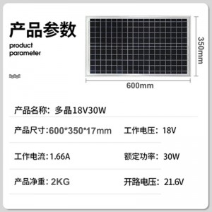 跨境专供多晶硅18v30w太阳能电池板厚珍珠棉防摔包装太阳能充电板