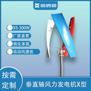 300W垂直轴风力发电机屋顶X型并网风光发电系统垂直风力发电机组
