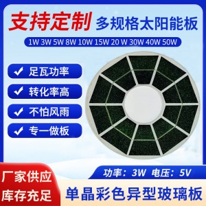 厂家供应各类规格3W5V单晶异型太阳能彩色玻璃层压光伏太阳能板